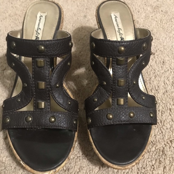 American Eagle Chocolate Brown Studded Cork Heels - Picture 6 of 12